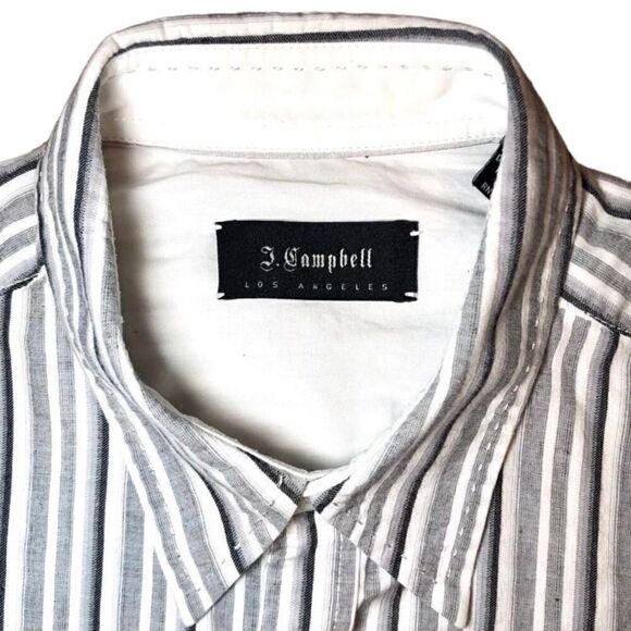 J. Campbell Los Angeles Embroidered Striped Shirt in White/Black/Grey Men’s XL - Picture 3 of 8